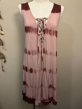 POL Women’s Tie-Dye Lace-Up Chest Tank Top Tunic Mauve Burgundy size Large